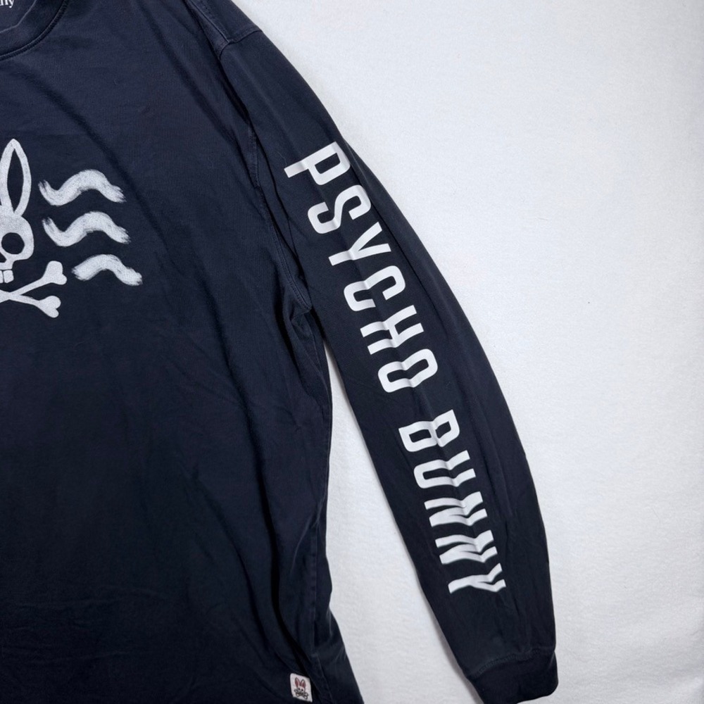 Psycho Bunny Mens Navy Blue Pima Cotton Long Sleeve Graphic Logo T-Shirt Size 8 - Picture 5 of 9